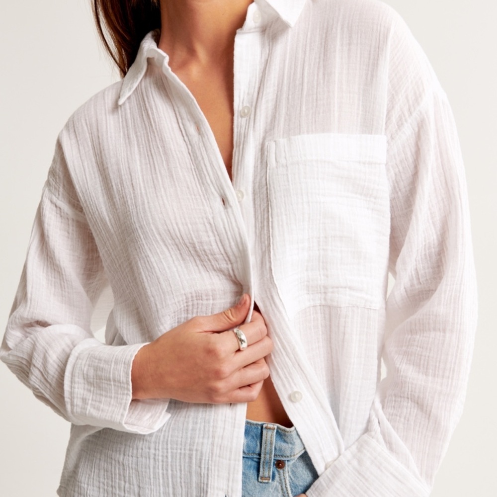 Abercrombie and Fitch White Gauzy Button Up Blouse